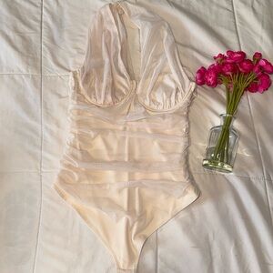 Nude Mesh Ruched Bodysuit